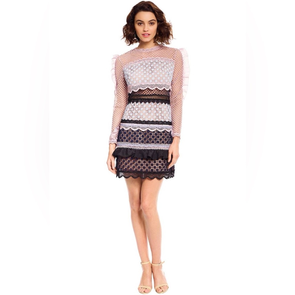 Self-Portrait Bellis Lace Trim Dress With Frilled Sleeves - Picture 2 of 16